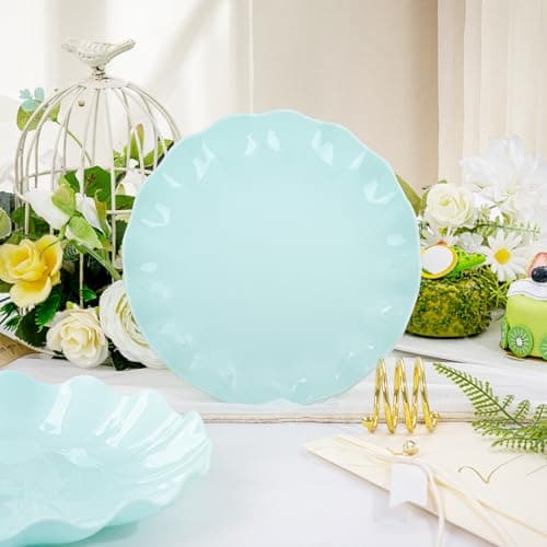 LIYH 20 Pcs 7.5 Inch Ice Blue Plastic Scalloped Plates Reusable - Unbreakable Dessert Plastic Cake Plates Dishwasher Safe Perfect for Party Birthday - Thumbnail 4