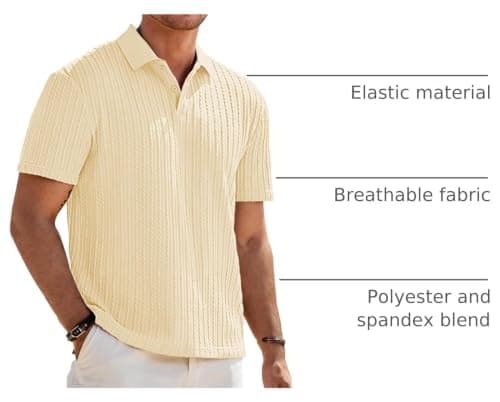 JMIERR Mens Fashion Polo Shirt Spring Short Sleeve Vacation V Neck Dress Shirts Beach Knit Men Gift, L, Yellow - Thumbnail 4