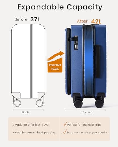 LOVEVOOK Carry On Luggage Airline Approved,20 Inch Expandable Hard Shell Suitcase with Spinner Wheels,Small Rolling Carry-on Suitcases with TSA Lock & Cup Holder - Thumbnail 4