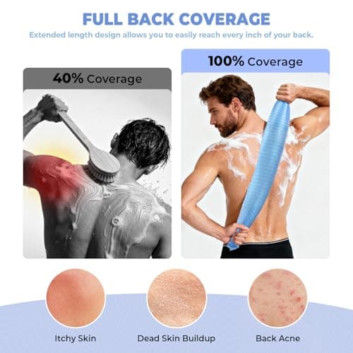 Back Scrubber for Shower and Dead Skin Removal, Exfoliating Body Scrubber for Smooth Skin Japan Washcloth for Shower & Bath, Versatile Body Scrub Towel, Ideal for Skincare, Deep Exfoliation Blue - Thumbnail 5