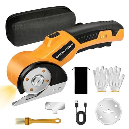 Electric Scissors, Cardboard Box Cutter with Safety Lock & LED Light, 2000mAh Battery, Tungsten Steel Blade, Storage Bag and Box, Suitable for Fabric Carpet Carton Plastic Leather Cloth