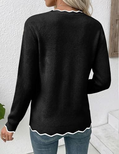 LaGracia Womens Fall V Neck Sweater 2026 Lightweight Casual Long Sleeve Ribbed Knit Pullover Sweaters Dressy Fall Outfits Black 2XL - Thumbnail 4
