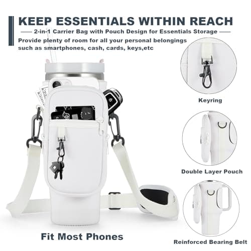 BULKITEM Water Bottle Carrier Bag with Phone Pocket for Cream Stanley 40 oz Tumbler with Handle, Cream Insulated Neoprene Cup Holder Pouch Strap for Stanley Cup Accessories - Thumbnail 3