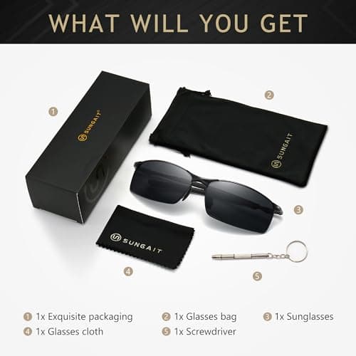 SUNGAIT Ultra Lightweight Polarized Sunglasses Men Rectangular Metal Frame with Spring Hinge SGT559-HH - Thumbnail 6