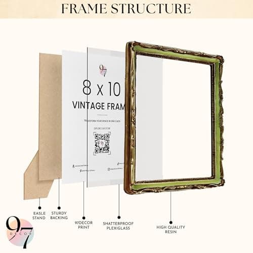 97 Decor 8x10 Vintage Picture Frame - Antique 8x10 Picture Frame Green, Elegant Antique Frames 8x 10, Fancy 8 X10 Frames For Wall Hanging - Thumbnail 3