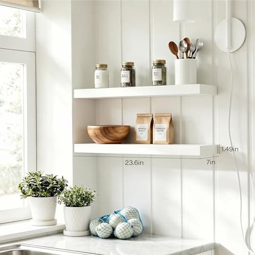Modcraft Floating Shelves for Wall 24 Inch (Set of 2), 7.1" Deep Wide Wall Mounted Shelf for Bathroom Organizer Over Toilet, Modern Wood Storage Shelving for Bedroom Kitchen Living Room, White - Thumbnail 5