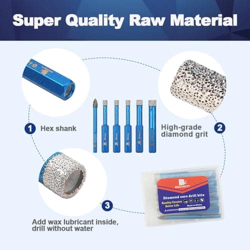 Diamond Drill Bit - BRSCHNITT 1/4 * 3、5/16、3/8+1/4Inch Masonry Drill Bits Set for Porcelain Tile Ceramic Stone Granite Marble,Hex Shank Diamond Hole Saw Drill Bit(6pcs/Pack) - Thumbnail 6