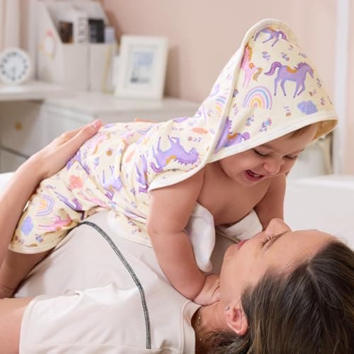 2 Pack Baby Hooded Towel,Viscose for Bamboo Baby Bath Towels Soft for Newborn, Baby Girls Shower Gifts, Bath Essential for Toddlers Girls (Unicorn, 29”x 29”) - Thumbnail 6