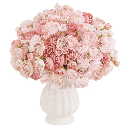 U'Artlines Ranunculus Artificial Flower, 40 Pcs Mini Ranunculus Bulk Flowers for DIY Bouquet Home Office Centerpieces Arrangements Bridal Shower Wedding Decorations Dusty Rose - Thumbnail 2