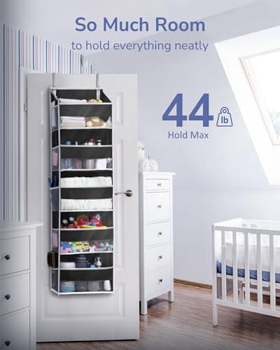 ULG 1 Pack Over The Door Organizer – 5 Shelf Door Organizer Hanging & 10 Side Pockets, Reinforced 44LB Capacity Hanging Organizer, Behind The Door Storage for Bedroom, Nursery, Pantry (Black) - Thumbnail 5