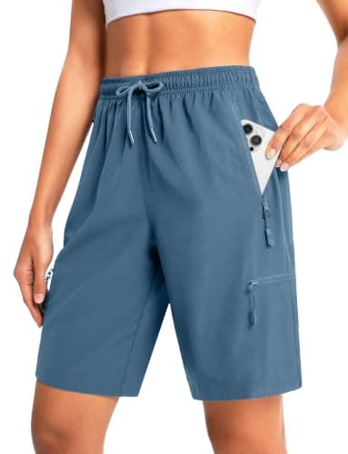 Cyasundent Women's 9" Hiking Cargo Shorts Lightweight Stretch Quick Dry Athletic Golf Summer Bermuda Shorts for Women (Blue_S) - Image 1