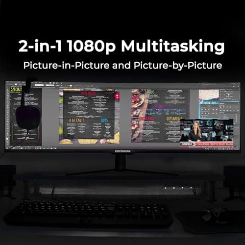 Deco Gear Curved 49” Super Ultrawide Gaming Monitor, 32:9 WDFHD 3840×1080, 144Hz, 3ms, 3000:1 VA, HDR400, Adaptive Sync, USB-C 65W, HDMI/DP, PBP/PIP, KVM, 1800R, American Seller - Thumbnail 6