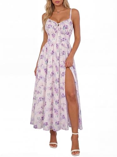 Scarlet Darkness Floral Dress for Women 2026 Corset Milkmaid Sundress Wedding Guest Dresses Purple Floral 2XL - Image 1