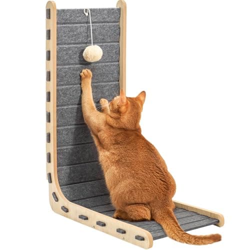 Nxwjoy Cat Scratch Pad Felt Cat Scratcher for Indoor Cats Scratching Board Scratchers for Large Cat Scratch Furniture Protector with Ball Kitten Toys L Shape 26.8 Inch Grey - Image 1