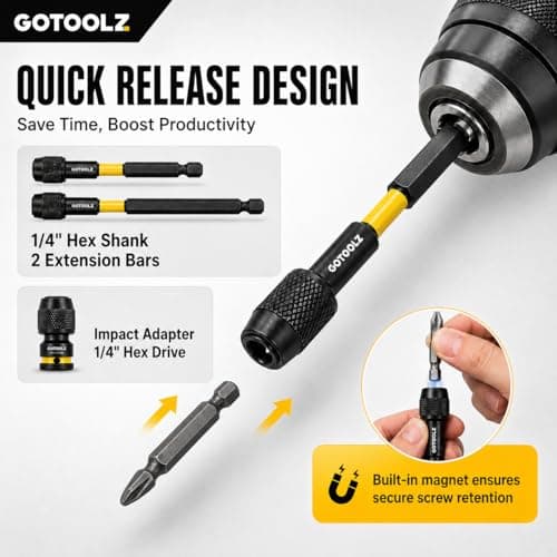 14PC Impact Socket Adapter Set, 1/4" 3/8" 1/2" Square Drive Converter, Quick Release Magnetic Drill Bit Extension Rod, 360° Swivel Universal Joint & 105° Right Angle Drill Attachment - Thumbnail 4