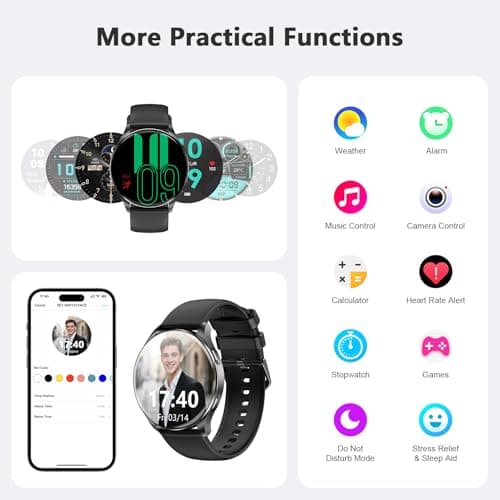 Blackview Smart Watch for Women Men (Make/Answer Calls),1.43''AMOLED Touchscreen Fitness Tracker with 100+ Sports Modes, Heart Rate/SpO2/Sleep Monitor/2 Straps, Smartwatch for iPhone & Android - Thumbnail 6