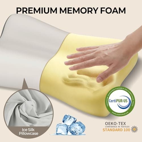 Polovo Cervical Neck Pillow for Pain Relief - Ergonomic Side Sleeper Pillow for Deep Sleep, Contour Memory Foam Pillows for Sleeping Bed Pillow for Side Back Stomach Sleepers with Cooling Pillowcase - Thumbnail 4