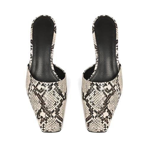 CELNEPHO Kitten Heels for Women Summer Mules Closed Square Toe Slip On Suede Backless Pumps Dress Shoes for Daily Wear - Thumbnail 6