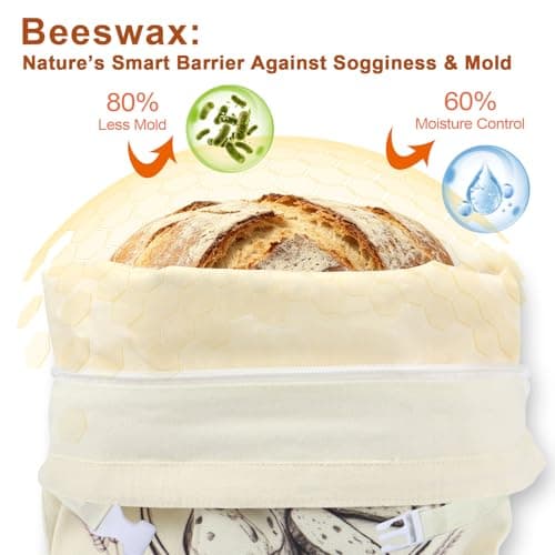 Beeswax Bread Bag 2 Pack, Reusable Organic Cotton Beeswax Bread Bags for Sourdough Homemade Bread, 17x13 Inch Large Capacity, Eco-Friendly, Keep Fresh, Locks in Moisture, Lock Closure, Easy to Clean - Thumbnail 4