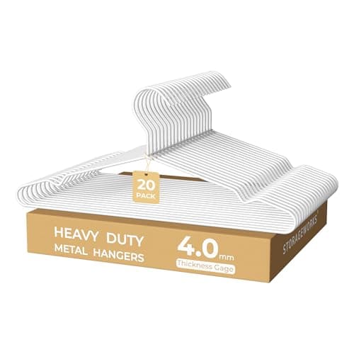 StorageWorks 4mm Super Thick Metal Wire Hangers, Heavy Duty Stainless Steel Clothes Hangers for Coats, Shirts Jackets, Pants, Suits, Space Saving White Hangers for Closet, 20 Pack - Image 1