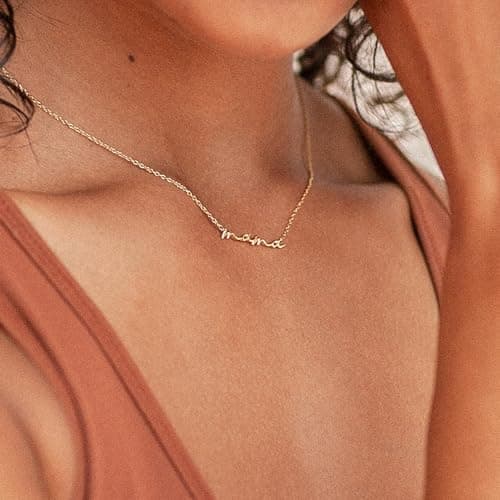 SLOONG Mama Necklaces for Women, Gifts for Mother, 14K Gold Plated Dainty Mother Matching Gift Non Tarnish Jewelry, Gifts for New Mom - Thumbnail 4