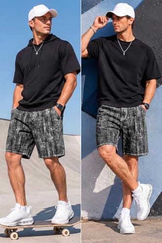 Heyfanee Mens Baggy Jorts Y2k Vintage Jean Shorts Men Big and Tall Oversized Denim Shorts for Men Loose Fit Black 46 - Thumbnail 6