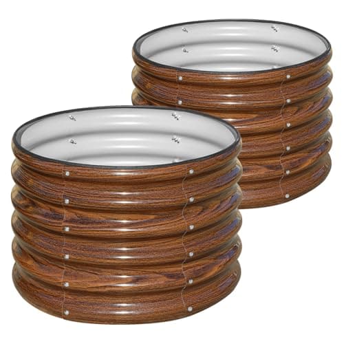 SnugNiture Raised Garden Bed, 2 PCS 2×2×1.5ft Round Galvanized Outdoor Planter Box, 17" Tall Deep Metal Garden Bed Kit for Planting Vegetables, Fruits, Flowers, Brown - Image 1