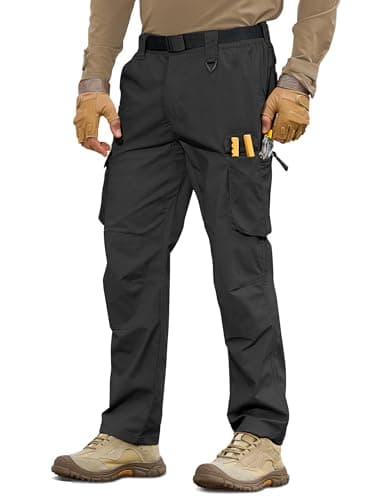 MOURCE Cargo Work Pants for Men Construction - Waterproof Tactical Pants for Men, Black 32L