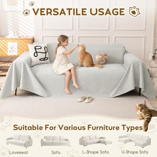 Waterproof Couch Covers for Pets, Couch Protector from Cat Claws, Washable Sofa Covers for 2-3 Cushion Couch, Sectional L Shaped Slipcover Loveseat Furniture Protector for Dogs, 71"x102", Light Grey - Thumbnail 5