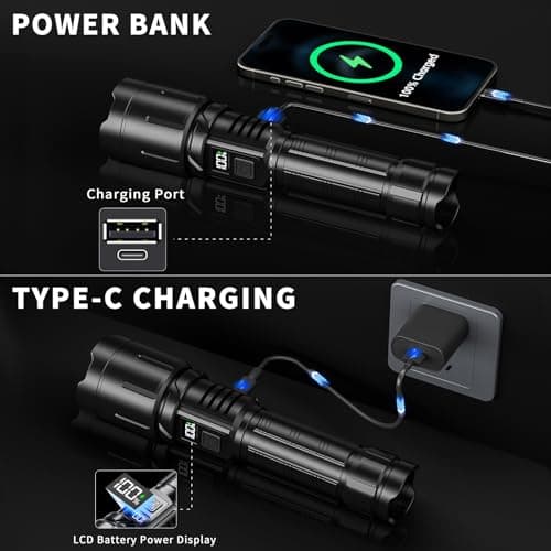 KNIBO Rechargeable Flashlight 99000 High Lumens, LED Super Bright Flash Light, Tactical Flashlights with LCD Power Display, 6 Modes, Waterproof, Brightest Flashlight for Emergencies Camping - Thumbnail 6