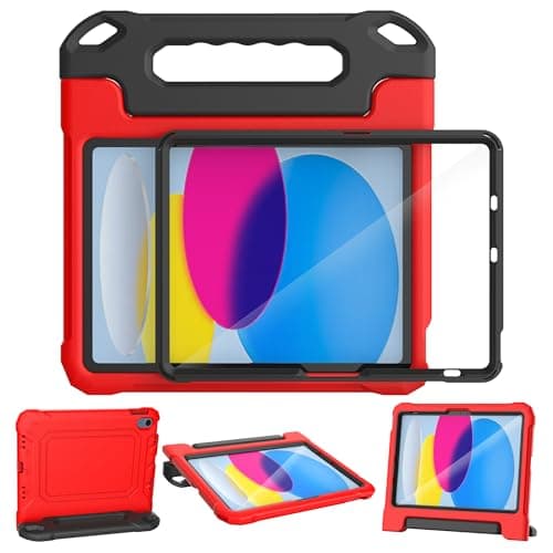 YIHE Kids Case for iPad (A16) 11th Generation 11 Inch 2025 & iPad 10th Generation 10.9 inch 2022, with Built-in Screen Protector and Handle Stand, Full Body Shockproof Protective Cover, RedBlack - Image 1