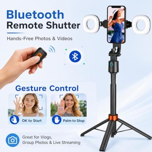 70" Auto Face Tracking Phone Tripod with Fill Light, 360° Rotating Smart Shooting Stand with Remote Control, No App Required for Vlogging, TikTok Live, YouTube & Video Recording - Thumbnail 5