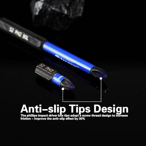 Facoow 15-Pack Phillips Bits #2 Impact, Anti-Slip 2-Inch Magnetic Phillips Head Drill & Screwdriver Bits, PH2 Premium S2 Steel 1/4" Hex Shank for Impact Drivers, Professional & DIY Use - Thumbnail 3