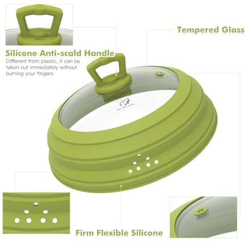 Microwave Splatter Cover Vented Glass Splatter Guard Lid with Collapsible Silicone for Food as Pot Covers Plate 10.8 inch for 6 7 8 9 10 inch Plate Bowl - Thumbnail 3