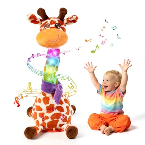 Dancing Talking Giraffe Baby Toy, Giraffe Stuffed Animal Interactive Toy, Repeating What You Say, Singing 10 Children's Song, Glow & Melody Giraffe Plush Toy for Toddlers 1-3 Years Old (Spotted deer)