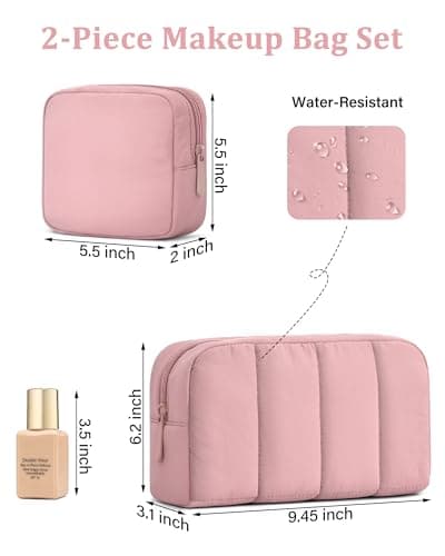 oscaurt 2 Pcs Makeup Bag Travel Toiletry Bag for Women Puffy Padded Cosmetic Pouch Purse Wide-open Makeup Organizer Case Travel Essentials - Thumbnail 4