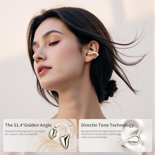 TANALAZ Open Ear Earbuds I5, Bluetooth 6.0 Headphones for Gym & Running, IPX5 Sweatproof, 36H Playtime, Secure Clip-On Fit for Work & Sports (5-Milky White) - Thumbnail 2