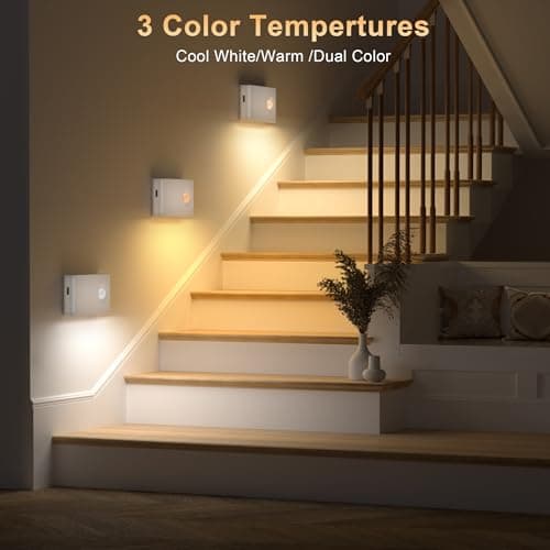 YiaMia Stair Lights Motion Sensor Indoor, 6-Pack Rechargeable Night Lights with 3 Color Modes, Wireless Under Cabinet Lighting for Stairs, Hallway, Kitchen, Bathroom - Thumbnail 2