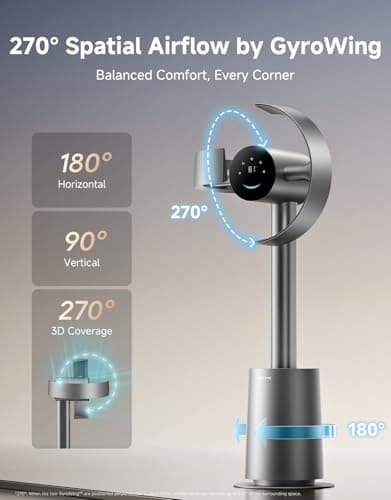 DREAME Bladeless Tower Fan for Bedroom, Smart Standing Fan with 270° Spatial Airflow for Whole-Room Circulation, 59ft/s High Velocity, 10 Speeds 3 Modes, Temperature-Adaptive Airflow, MF10-Silver - Thumbnail 2