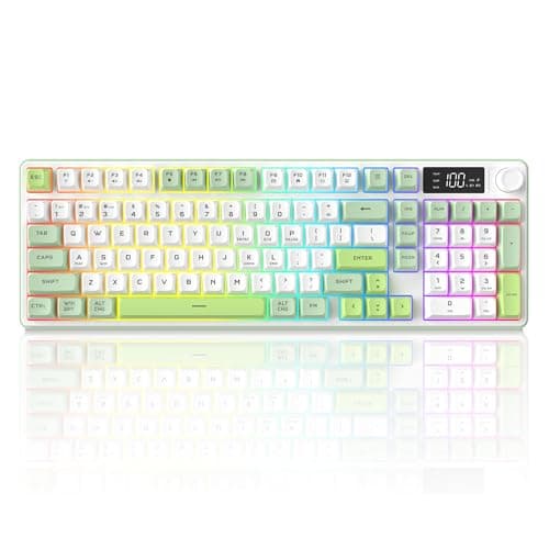 KimHong Wireless Keyboard, Quiet Keyboard for Work, Creamy Keyboard with Number Pad, RGB Gaming Keyboard, Tri-Mode BT5.0/2.4GHz/USB-C, 98 Keys, for PC, Mac, Gaming Console - Image 1