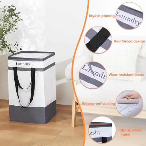 FairyHaus Laundry Basket 100L, 2Pack Laundry Hamper with Easy Carry Handles, Collapsible Laundry Baskets Hampers for Bathroom Clothes Storage Black - Thumbnail 6