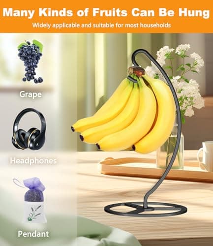 Bliocefo Banana Holder Metal Hanger Rack Stand Tree Keeper Modern Hook with Metal Base Storage and Display of Fruit for Home Kitchen Countertop Easy to Take Anywhere Doesn't Tip Over - Thumbnail 5