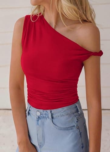 BTFBM Off The Shoulder Tops for Women 2026 Cute Summer Casual Sleeveless Slim Fit y2k Spring Outfits Going Out Tank Top(Red, Small) - Thumbnail 2