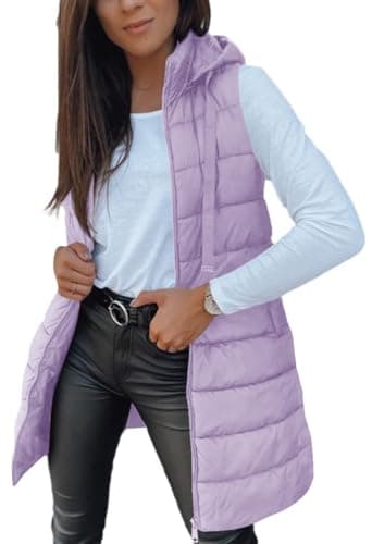 Veatzaer Women Long Vest Solid Color Sleeveless Hood Winter Puffer Vest Outwear - Image 1