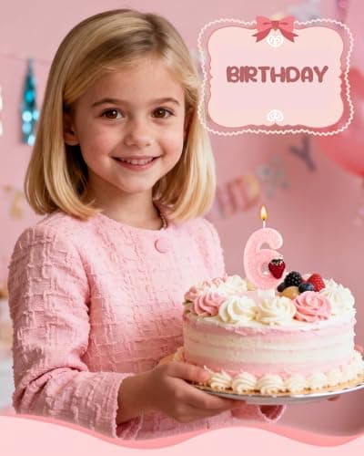 Birthday Candles for Cake, Pink Number Candles, Cake Candles with Greeting Card for Birthday Party Wedding Anniversary Celebrations (Strawberry 6 Candle) - Thumbnail 3