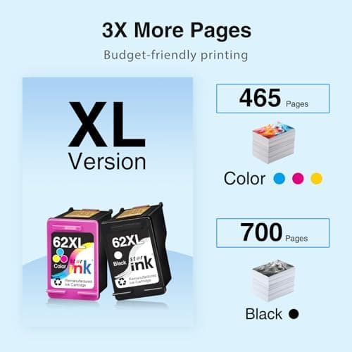 Starink Remanufactured 62XL Ink Cartridge Combo Pack Replacement for Ink 62 Ink Cartridges Black and Color Fit with Envy 7640 7645 5660 5540 5640 7644 OfficeJet 5740 5741 8040 200 250 258 Printer, 2P - Thumbnail 3