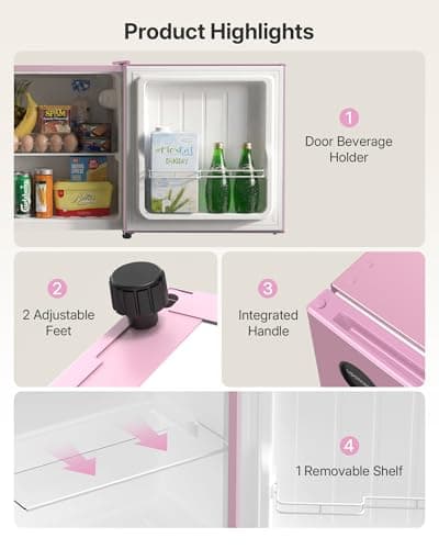 Upstreman 1.5 Cu.Ft All-Refrigerator Mini Fridge, Single Door Small Refrigerator, Dorm Fridge with 7 Adjustable Thermostat, Compact Refrigerator for Office, Bedroom or Dorm, Pink-CR16 - Thumbnail 5