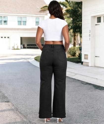 MARIASHA Jeans for Women New Flared Leg Stretch High Wasited Printed Pocket Pants Black 3XL - Thumbnail 4