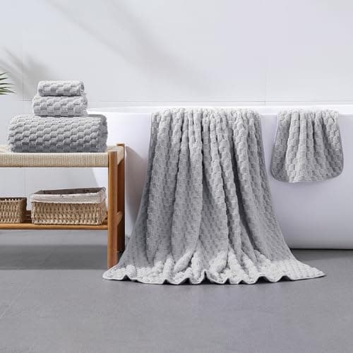 NALIVO Extra Large Bath Towel Sheet-40x80 Inches Oversized,Super Soft,Quick Dry,Microfiber Shower Towels Highly Absorbent,Plush Bathroom Towels for Adults, Premium Quality (Gary, 2PCS) - Thumbnail 2