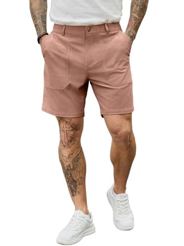 PLEPAN Men's Corduroy Shorts Vintage 7 Inch Lounge Elastic Waist Relaxed Fit Shorts with Pockets Summer Beach Pink 3X-Large - Image 1